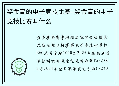 奖金高的电子竞技比赛-奖金高的电子竞技比赛叫什么